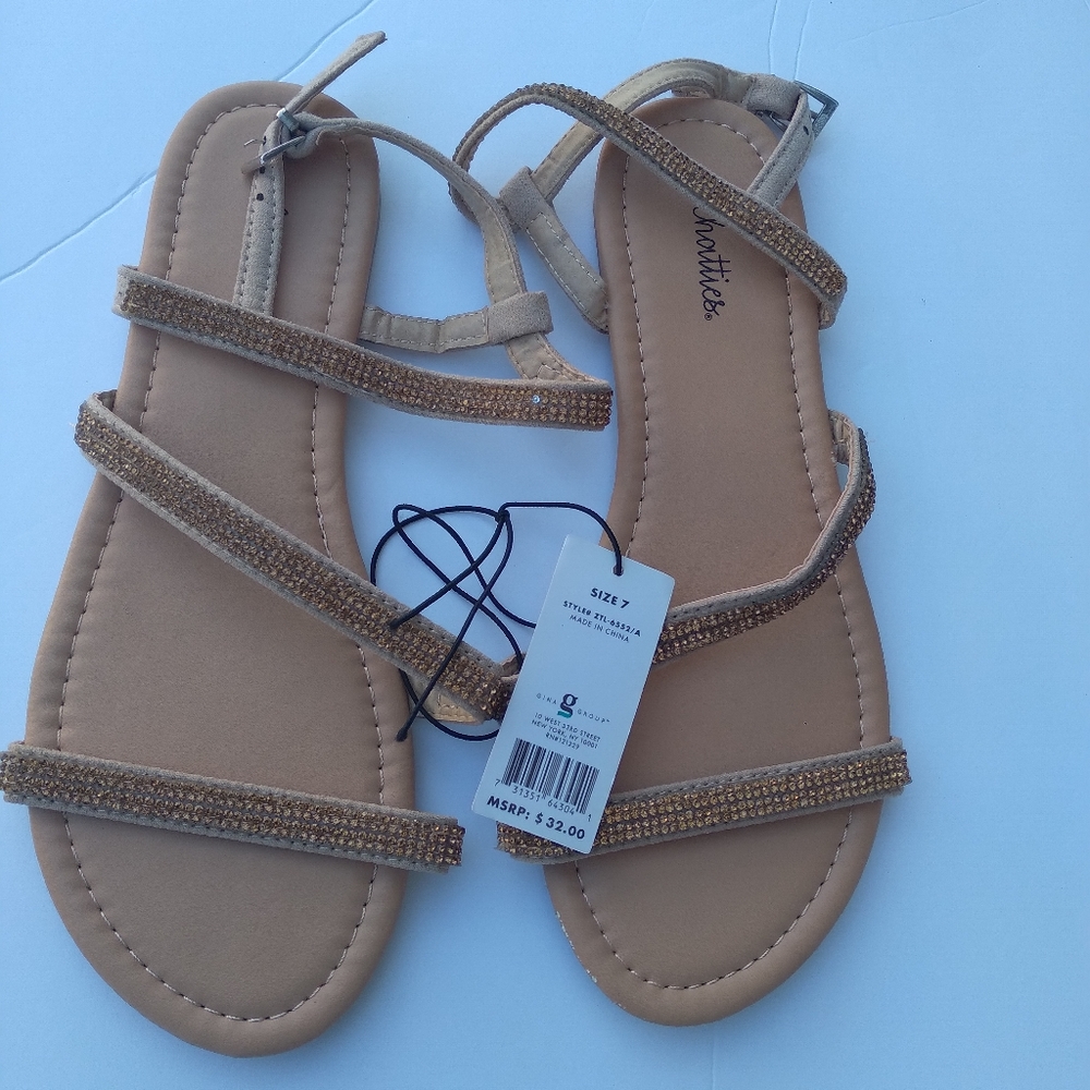 Chatties ankle strap metallic sandals with buckles,  size  7